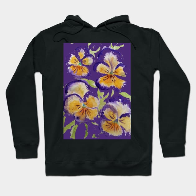 Viola Watercolor Purple Floral Pattern on Dark Purple Hoodie by SarahRajkotwala